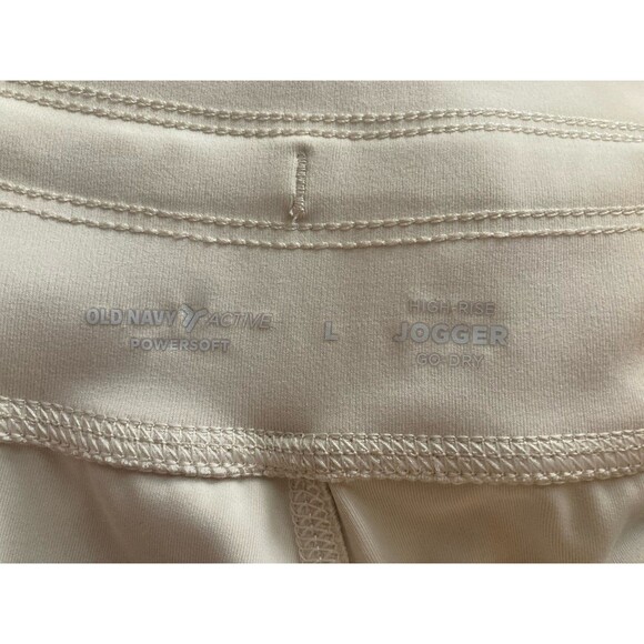 Old Navy Active Powersoft Jogger Pants L Cream High Rise Pockets Ribbed Co Dry - Picture 9 of 10